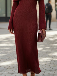 Burgundy Off-Shoulder Knit Maxi Dress