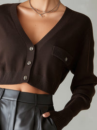 Chocolate Brown Cropped Knit Cardigan