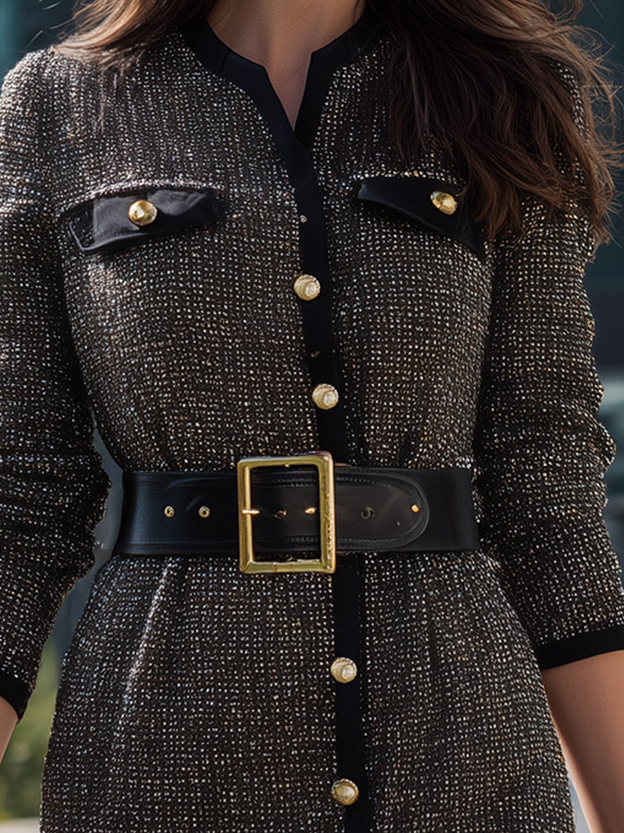 Modern Bouclé Pocket-Belt Dress