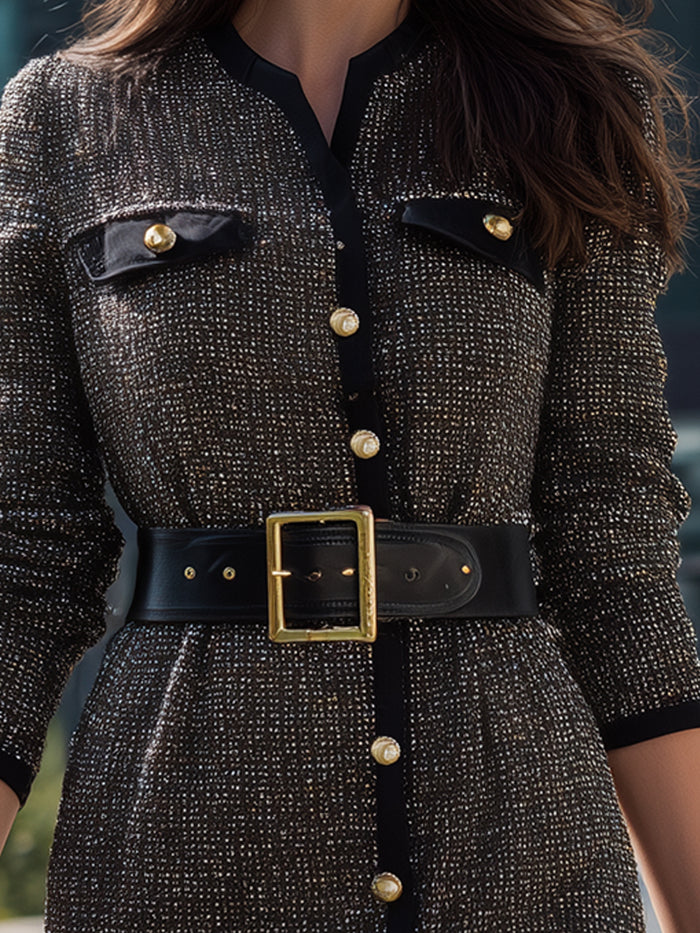 Modern Bouclé Pocket-Belt Dress