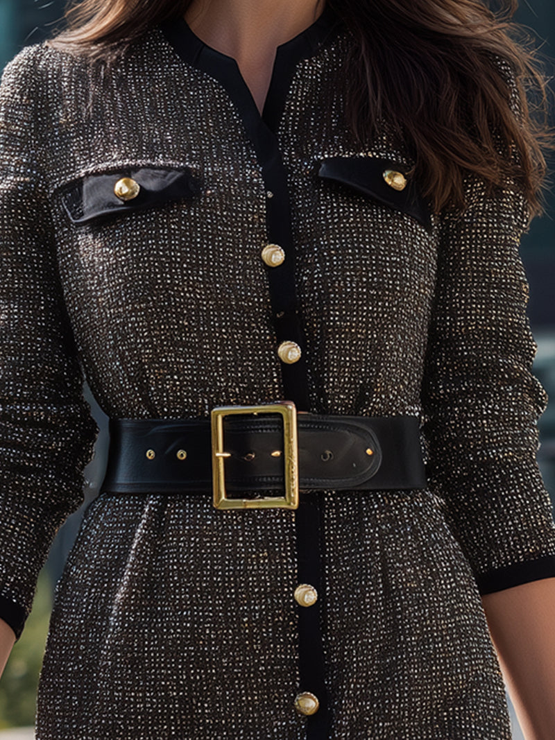 Modern Bouclé Pocket-Belt Dress