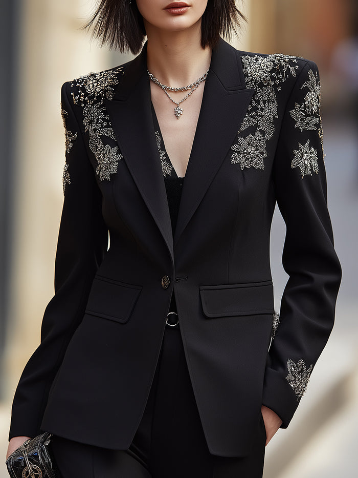 Crystal Embroidered Tailored Blazer Suit