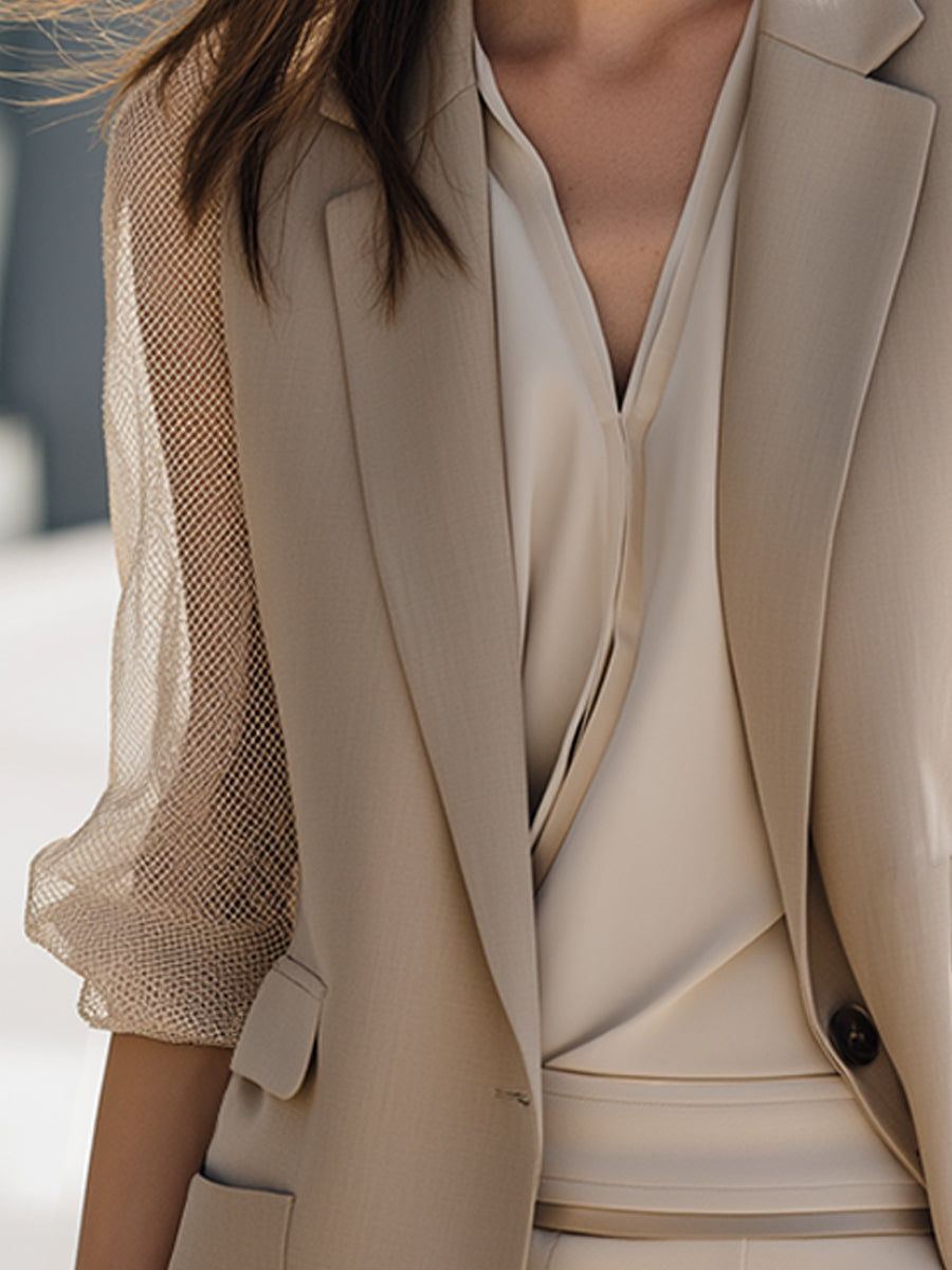 Sleeveless Blazer With Mesh Puff Sleeves