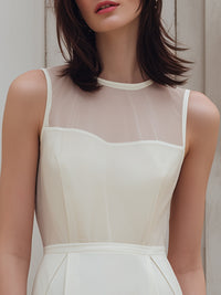 Ivory Sheer-Panel Sleeveless Woven Midi Dress