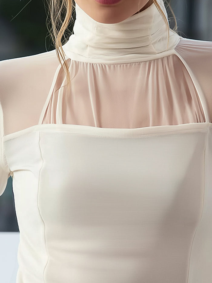 Sheer Panel High-Neck Fitted Top