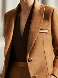 Camel Wool Blend Blazer Skirt Suit