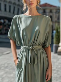 Soft Drape Belted Midi Dress