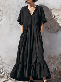 Relaxed V-Neck Ruffle Hem Maxi Dress