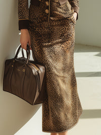 Leopard Print Slim-Fit Blazer And Maxi Skirt Set