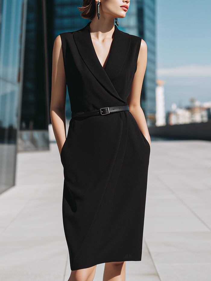 Sleeveless Belted Wrap Midi Dress