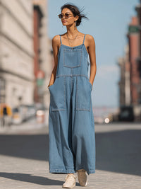 Denim Wide-Leg Pocket Cami Jumpsuit