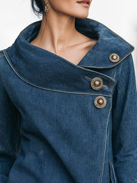 Asymmetric Denim Jacket With Statement Buttons