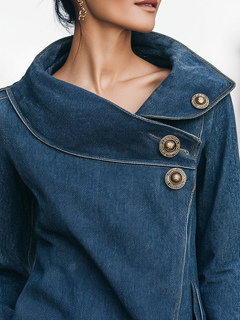 Asymmetric Denim Jacket With Statement Buttons