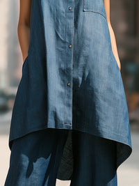 Minimalist Sleeveless Button-Up Denim Jacket