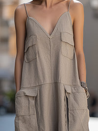 V-Neck Cargo Pocket Relaxed Jumpsuit