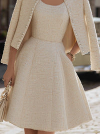 Tweed Dress And Pearl-Trimmed Jacket Set