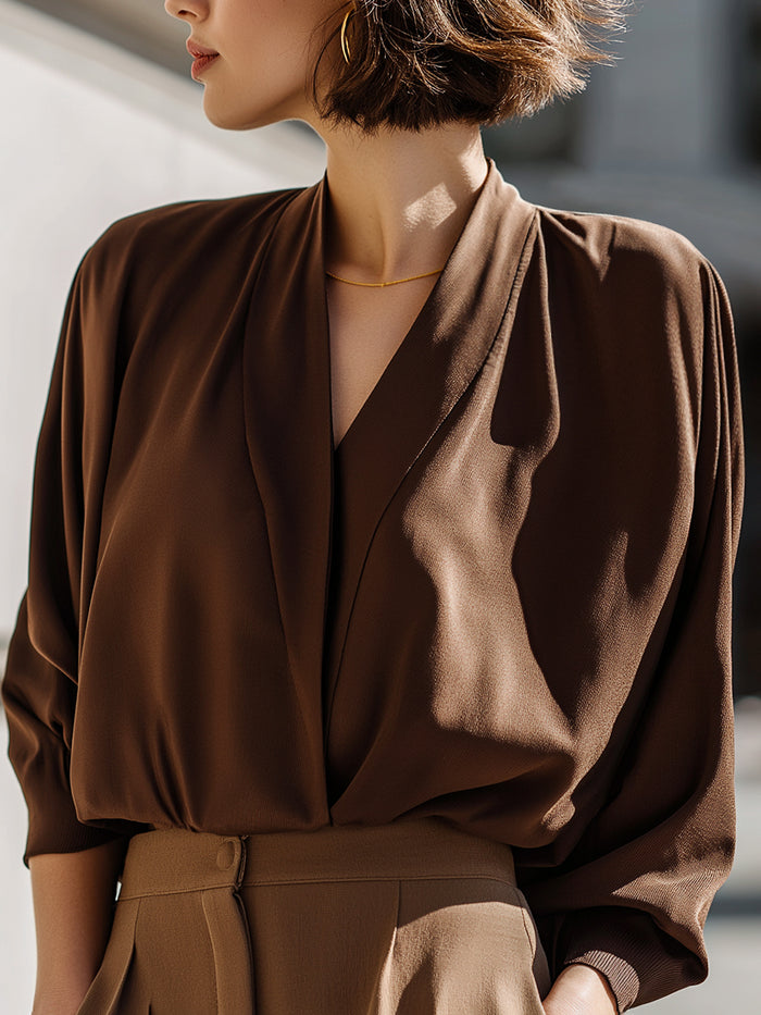 Thick Satin Draped Wrap Shirt
