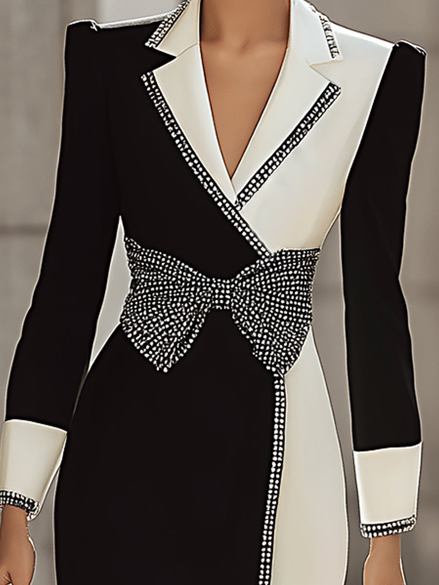 Black And White Crystal-Trimmed Blazer Dress