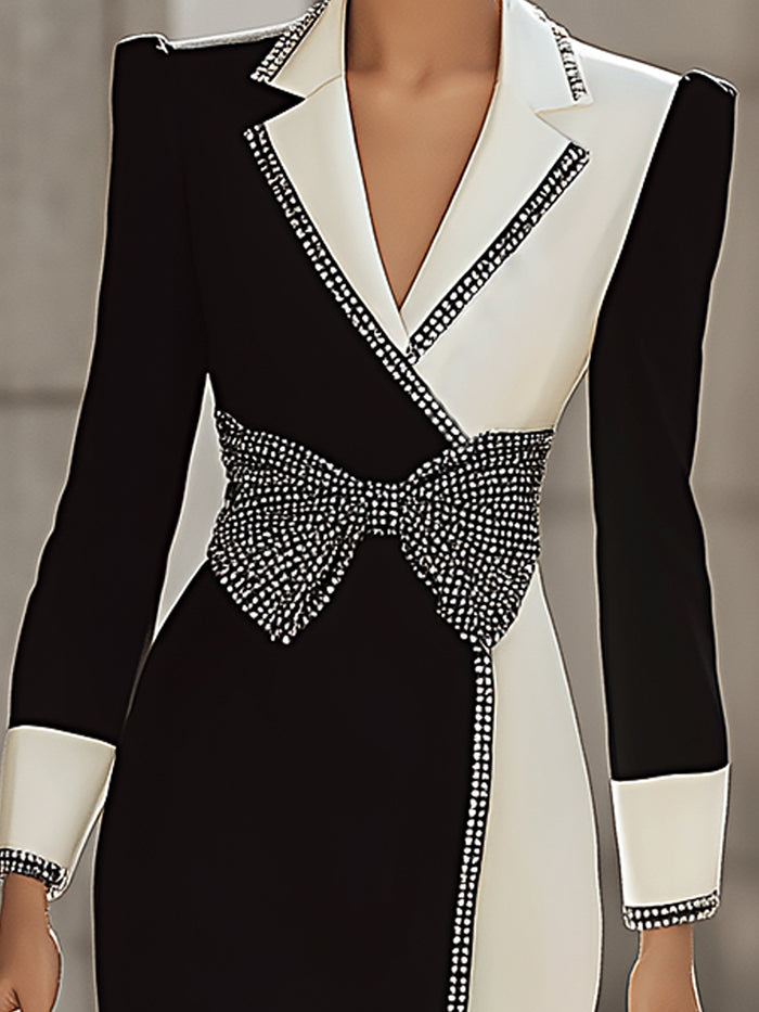 Black And White Crystal-Trimmed Blazer Dress