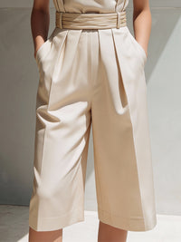Belted Sleeveless Wide-Leg Tailored Jumpsuit