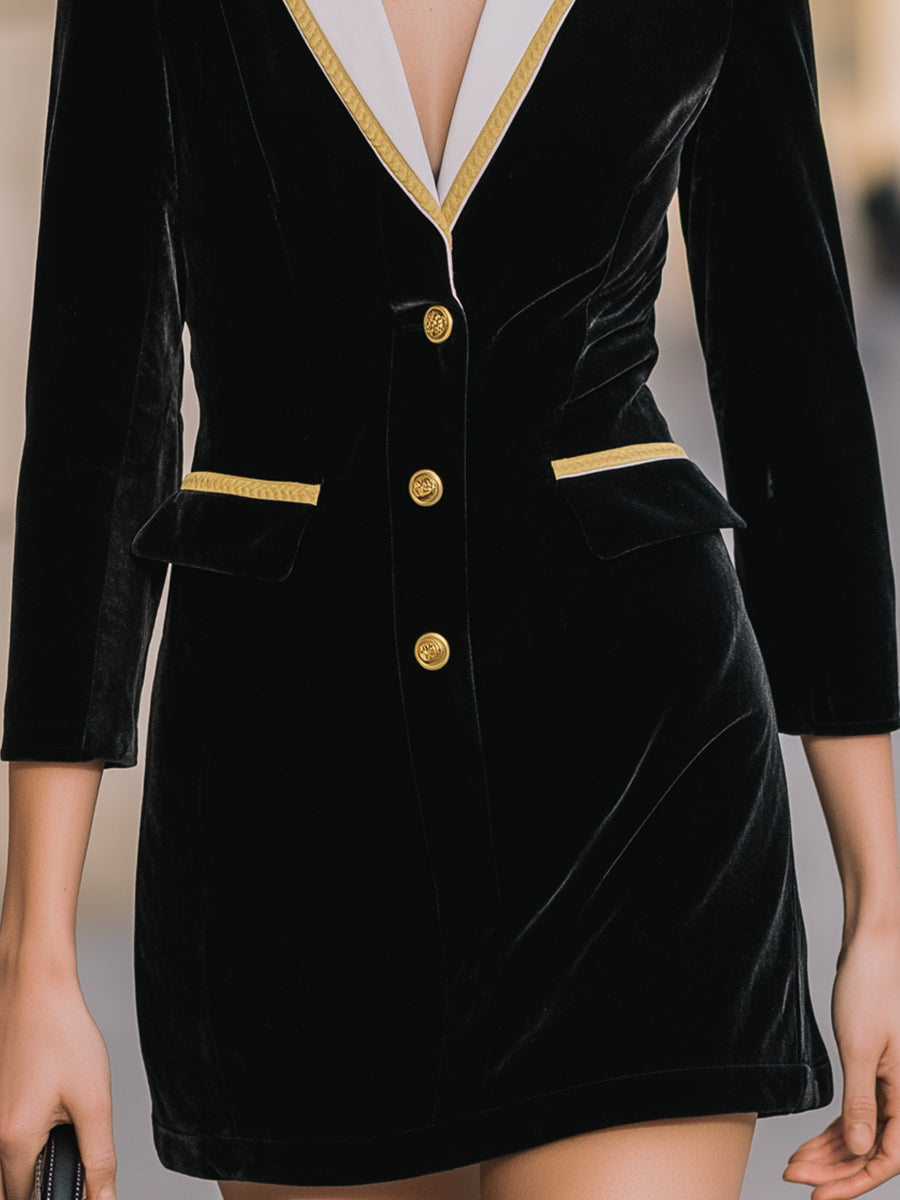 Velvet Trimmed Blazer Mini Dress