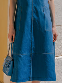 Sleeveless V-Neck Structured Midi Dress