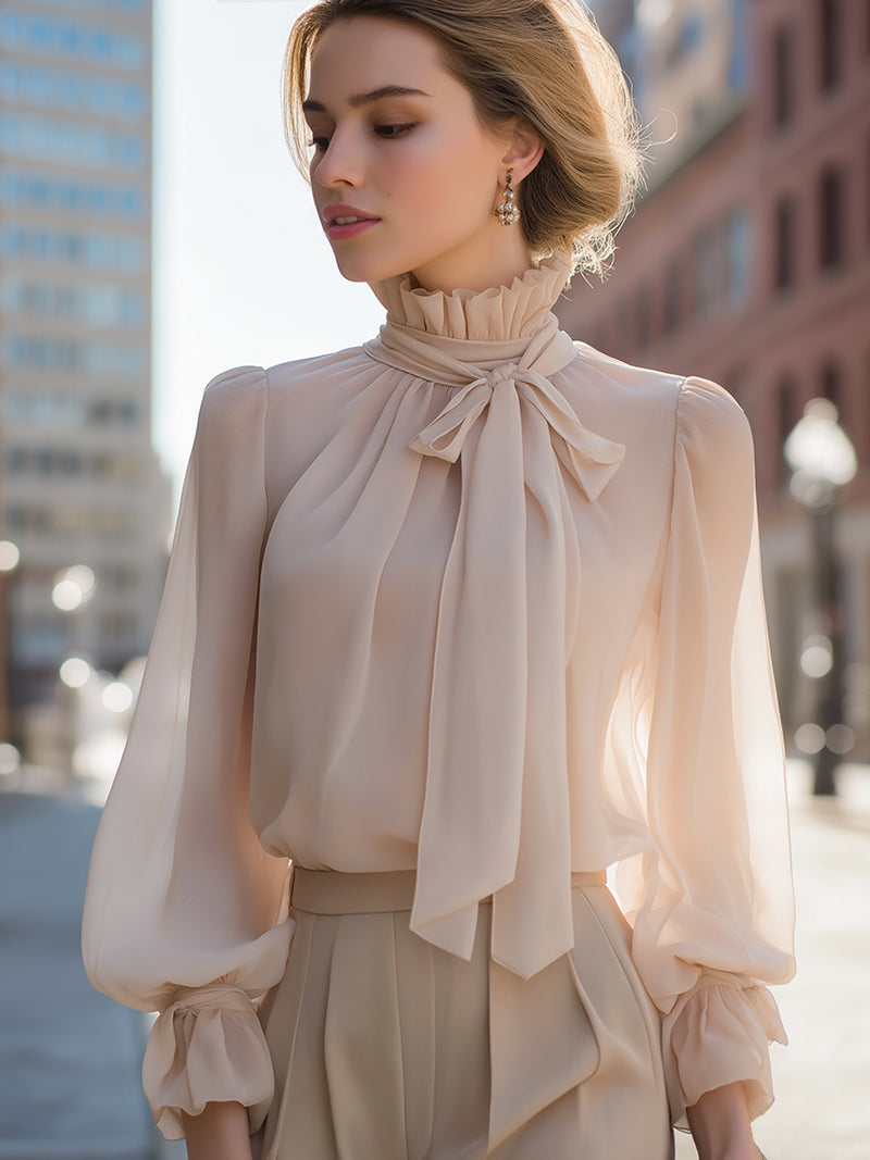 Elegant Bow-Tie Chiffon Blouse