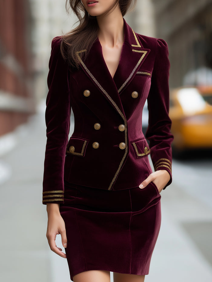 Velvet Military-Inspired Skirt Suit
