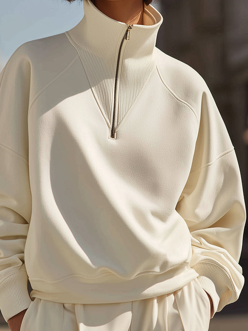 Half-Zip High-Neck Sweatshirt