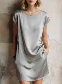 Minimalist Draped Short Sleeve Shift Dress