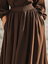 High-Neck Long-Sleeve Midi Dress