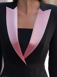 Black Blazer Mini Dress With Pink Velvet Lapels And Cuffs