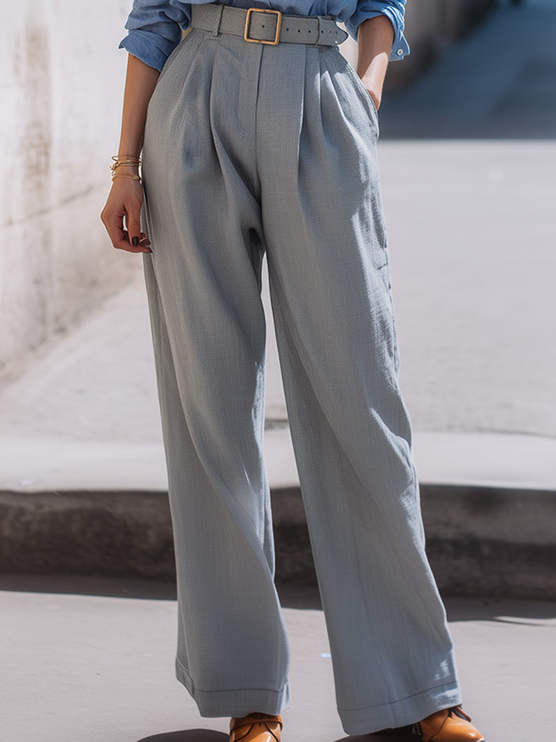 Button-Up Shirt And Wide-Leg Trouser Set
