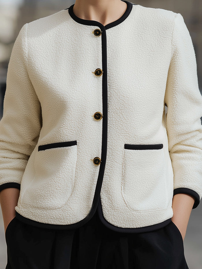 Textured Tweed Jacket With Black Contrast Trim