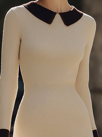 Contrast Collar Knit Midi Dress