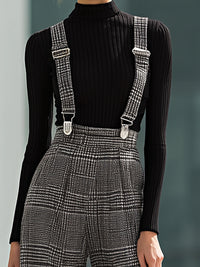 Glen Plaid Wide-Leg Suspender Trousers