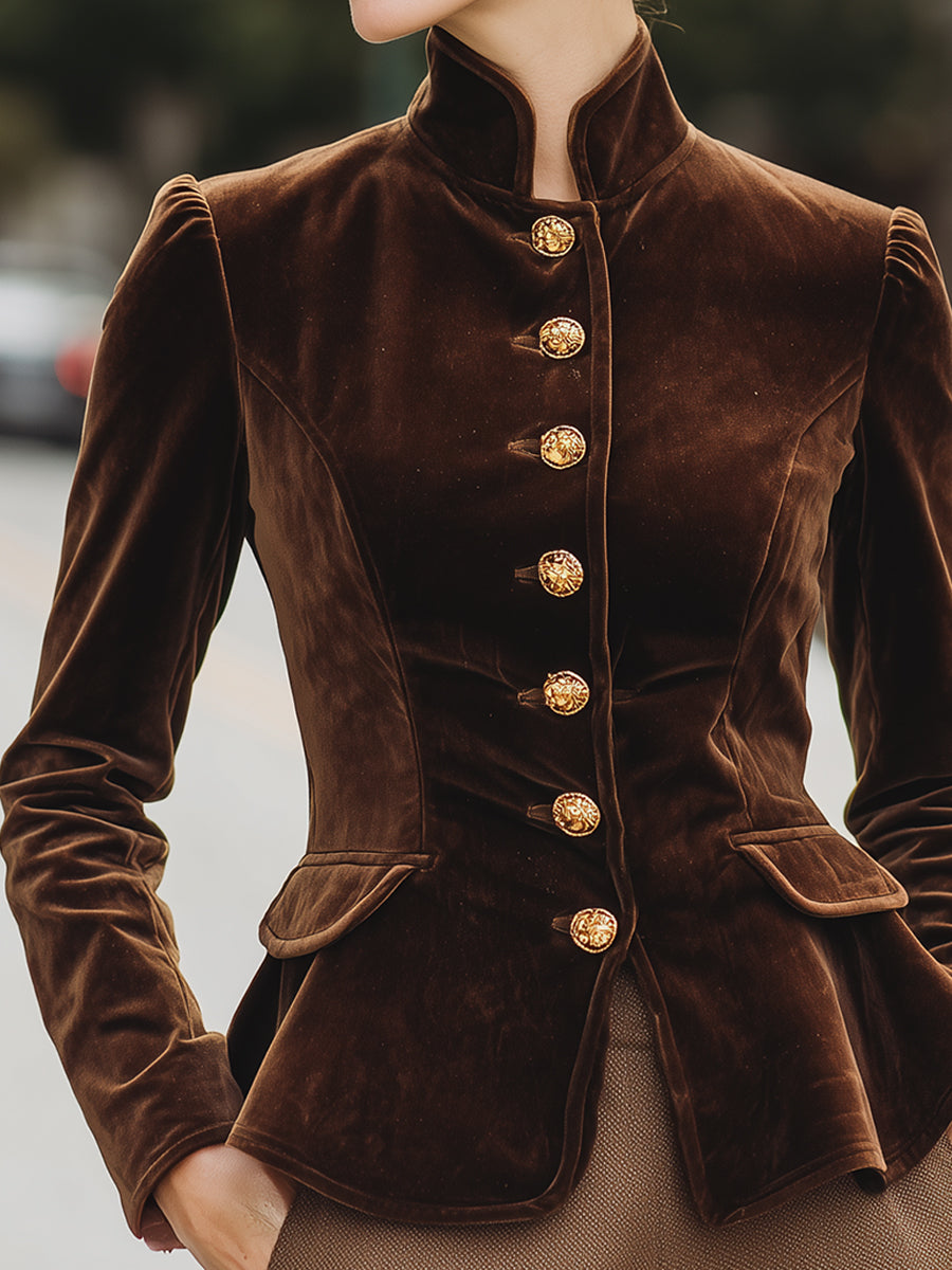 Velvet Military-Inspired Tailored Jacket