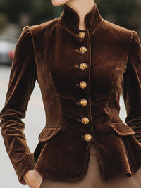 Velvet Military-Inspired Tailored Jacket