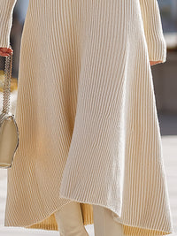 Ivory Ribbed Knit Button-Front Dress