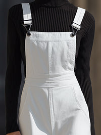 Elegant White Tulle-trimmed Denim Overalls