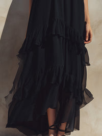 Elegant Tiered Ruffle Spaghetti Strap Maxi Dress