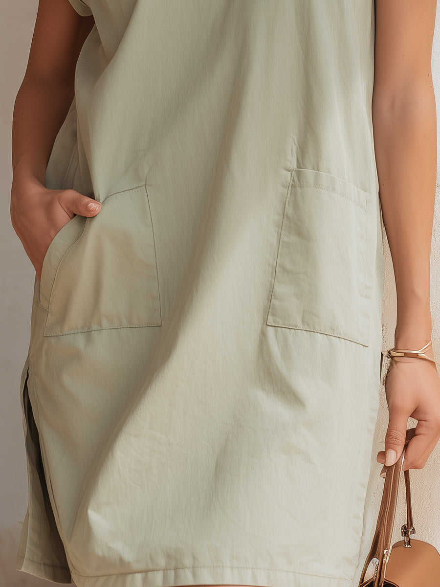 Casual Pocket Short Sleeve Mini Dress