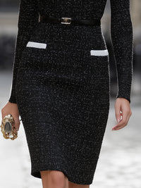 Tweed Contrast Collar Belted Dress