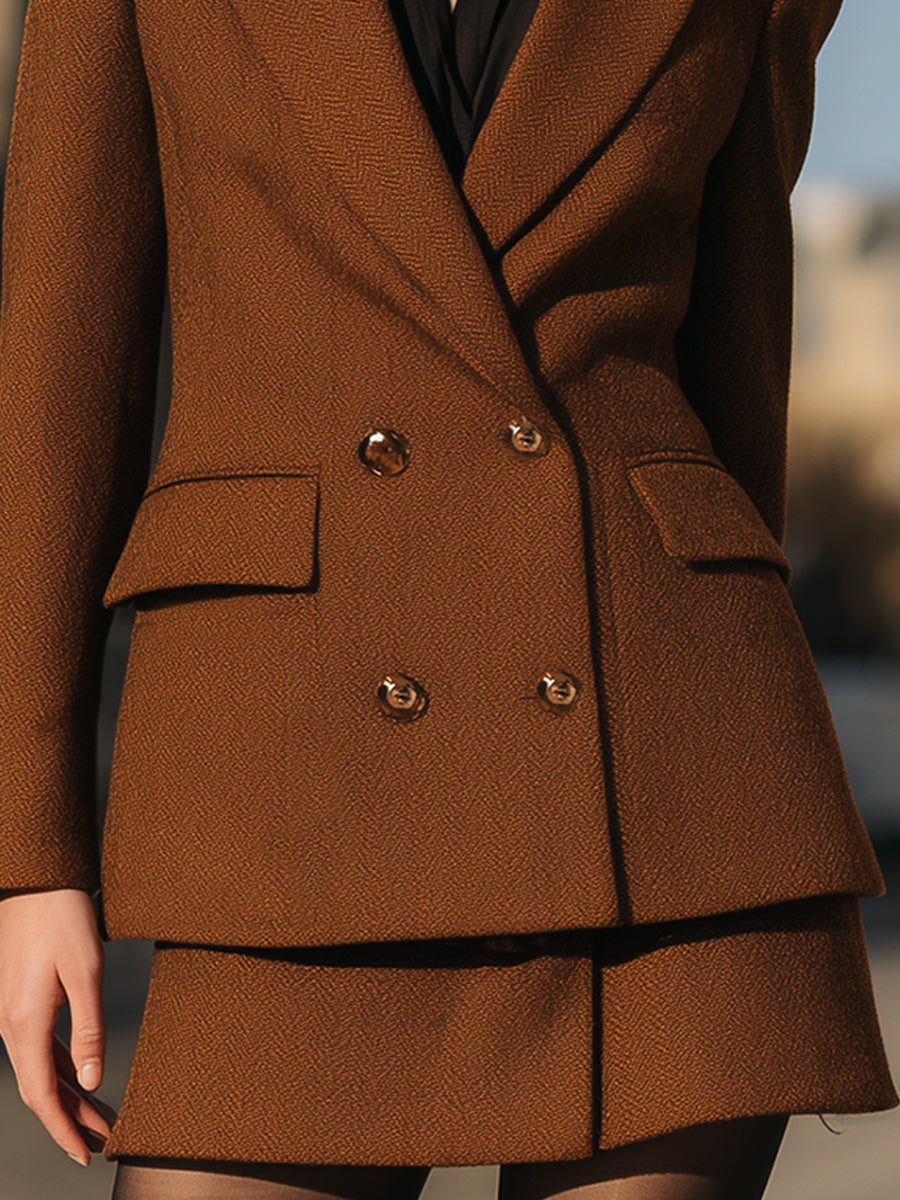 Double-Breasted Blazer Skirt Set