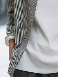 Striped Stand-Collar Shirt And Long-Sleeve T-Shirt Two-Piece Set