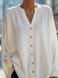 Relaxed V-Neck Button Front Blouse