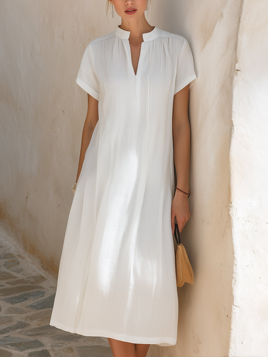 Textured Short Sleeve Relaxed Midi Dress