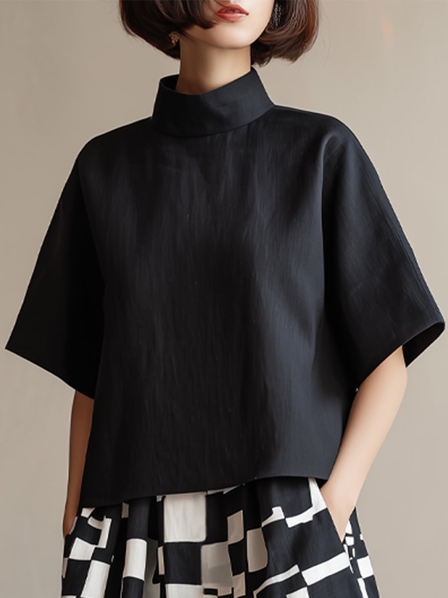 High-Neck Top & Abstract Print Wide-Leg Skirt Set