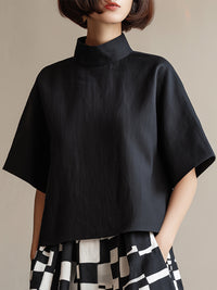 High-Neck Top & Abstract Print Wide-Leg Skirt Set