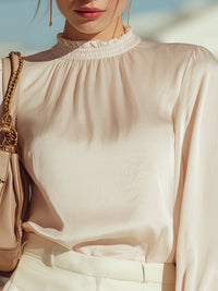 Elegant High-Neck Sheer Long-Sleeve Blouse